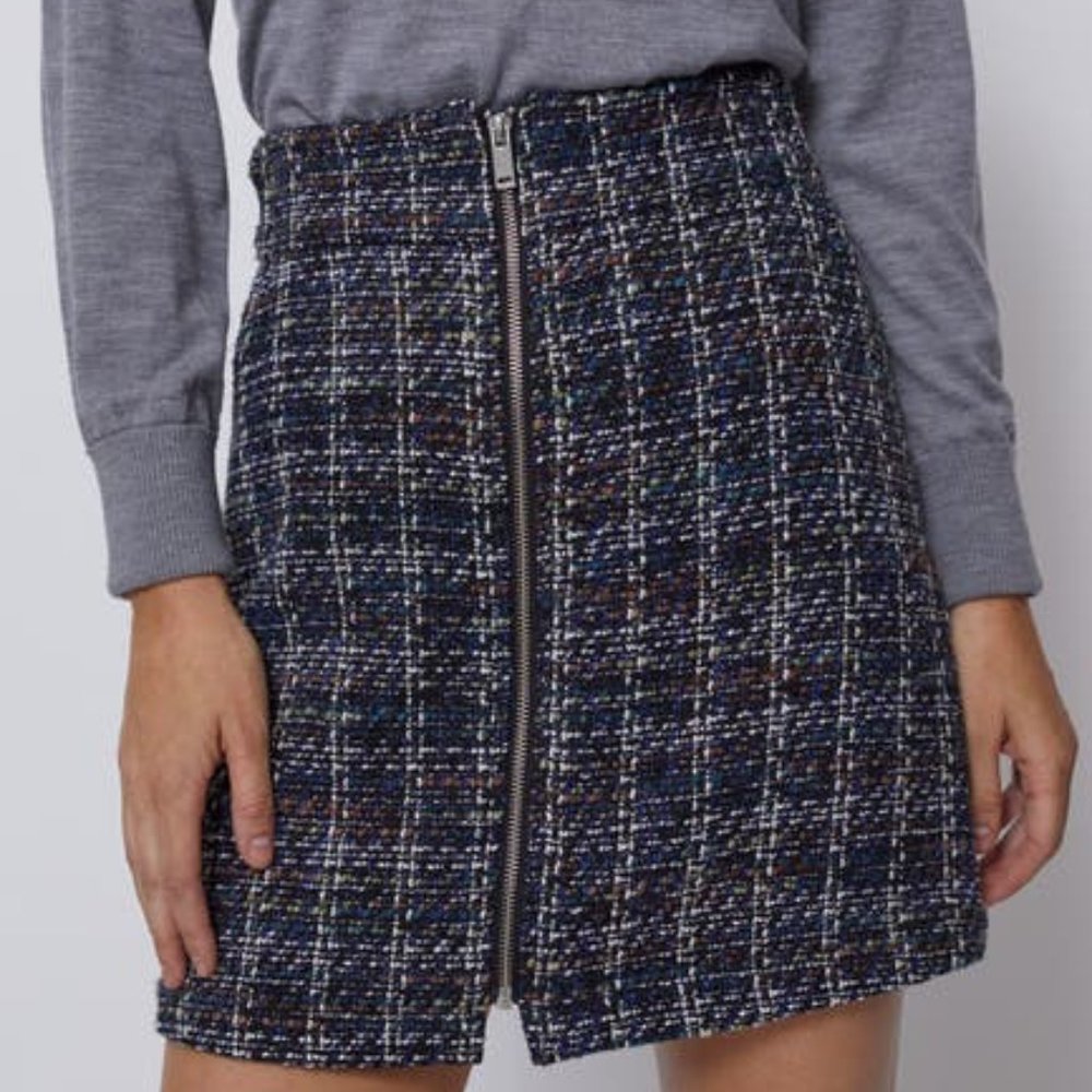 NEW BALDWIN Women Milla Multi Plaid Woven Tweed High Waisted Mini Zipper Skirt